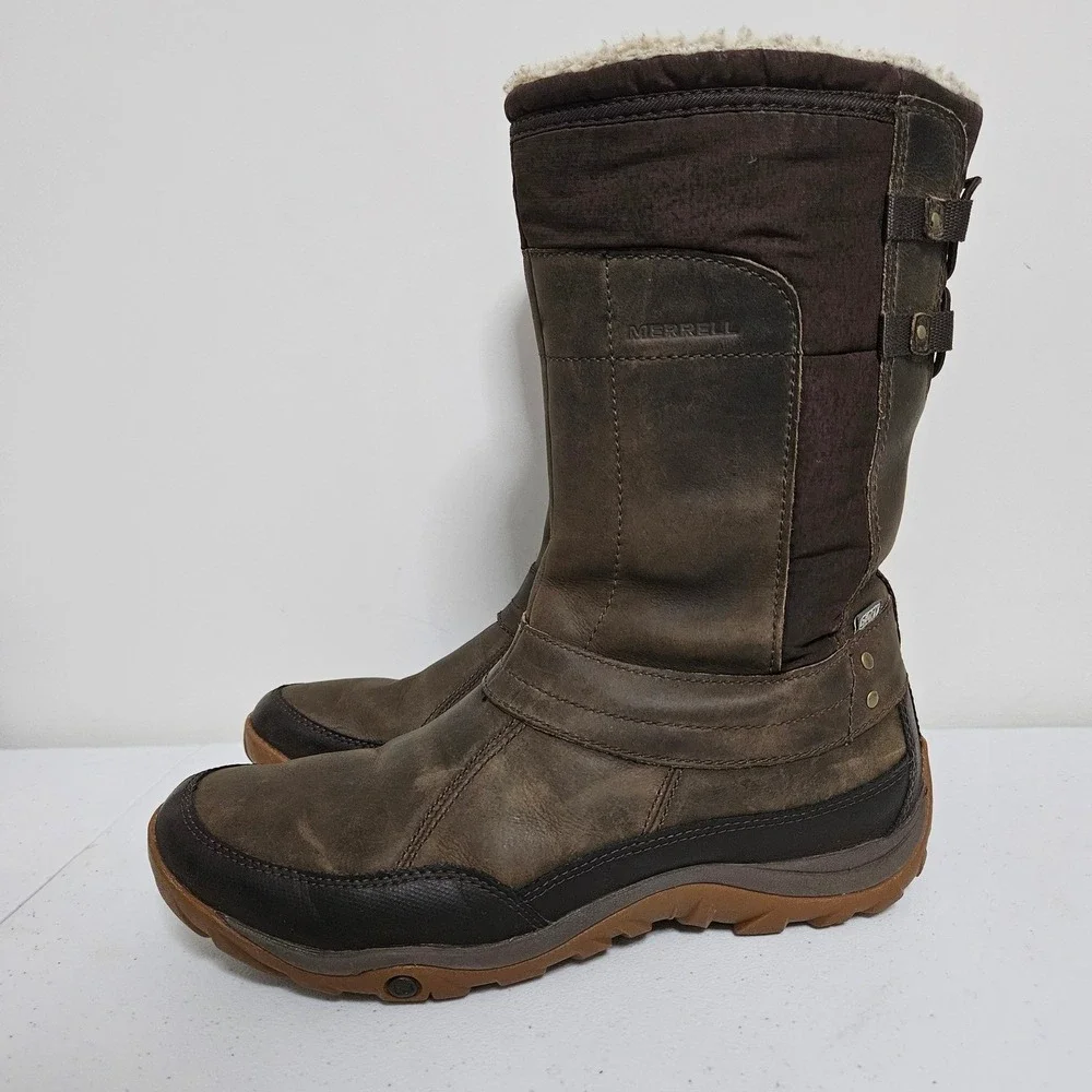Merrell Murren Bracken Snow Boots Women 10 Brown‎ J02168 WTPF Insulated Faux Fur